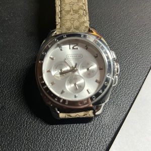Coach watch silver with brown coach band
